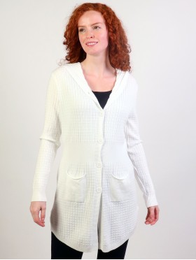 Stretchy Knitted Hoodie Cardigan W/ Buttons and Pockets