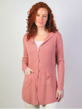 Stretchy Knitted Hoodie Cardigan W/ Buttons and Pockets