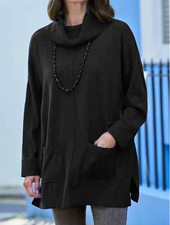 Pullover Loose Turtleneck Sweater W/Pockets