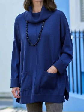 Pullover Loose Turtleneck Sweater W/Pockets