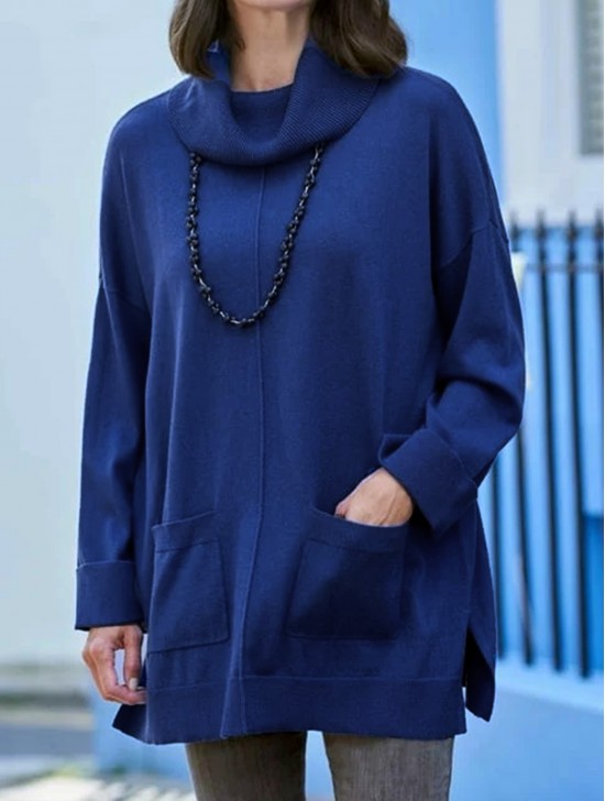Pullover Loose Turtleneck Sweater W/Pockets