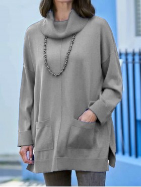 Pullover Loose Turtleneck Sweater W/Pockets