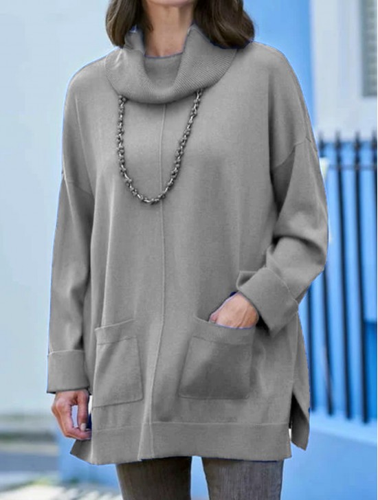 Pullover Loose Turtleneck Sweater W/Pockets