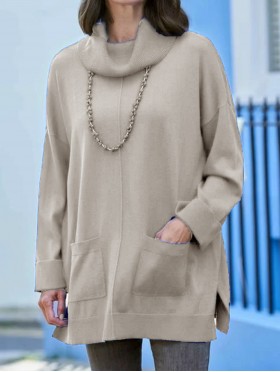 Pullover Loose Turtleneck Sweater W/Pockets