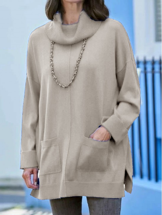 Pullover Loose Turtleneck Sweater W/Pockets