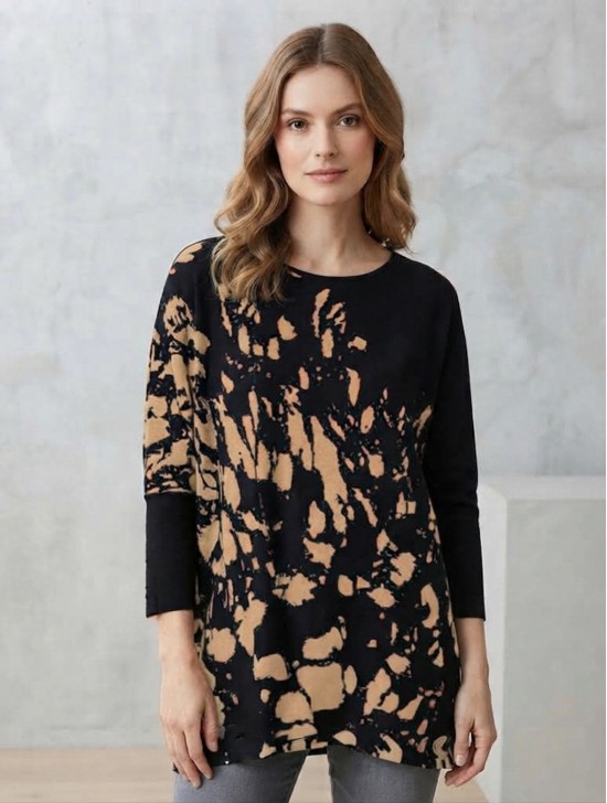 Abstract Long Bat Sleeves Pullover Loose Tops Abstract Long Bat Sleeves Pullover Loose Tops