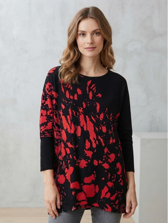 Abstract Long Bat Sleeves Pullover Loose Tops Abstract Long Bat Sleeves Pullover Loose Tops