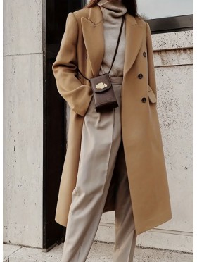Lapel Woolen Suit Jacket W/ Buttons and Pockets