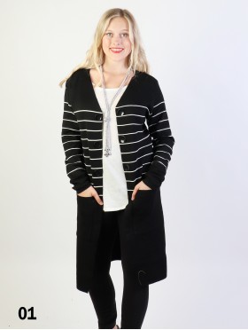 Striped Cardigan W/ Button Details