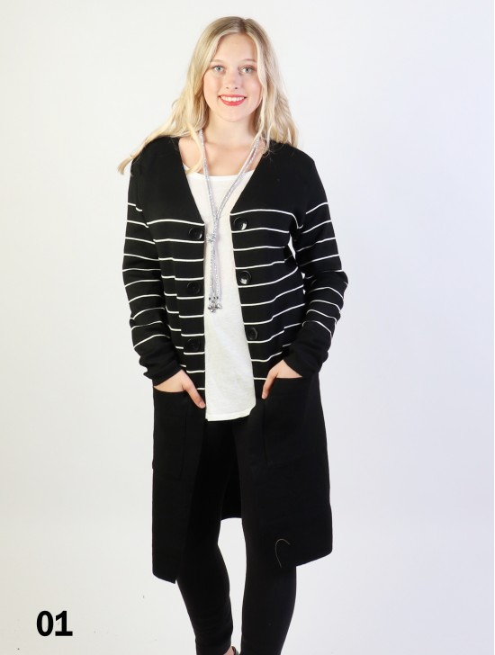 Striped Cardigan W/ Button Details Striped Cardigan W/ Button Details
