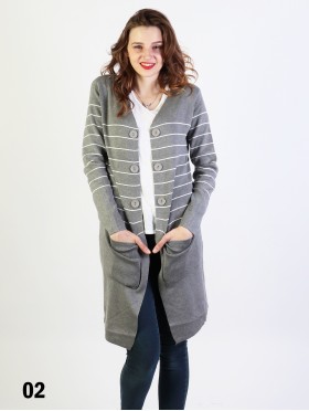 Striped Cardigan W/ Button Details