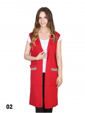 Sleeveless Long Waistcoat W/Pockets