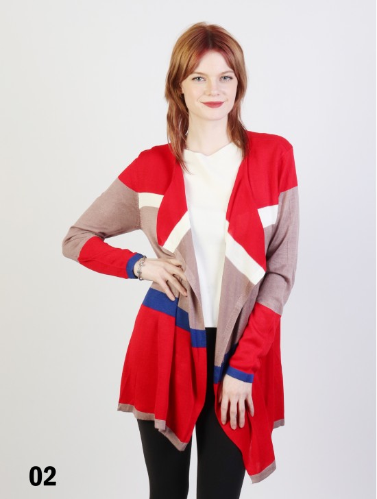 Stripe Contrast Color Sweater W/ pocket