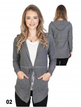 Knitted Open-Front Sweater W/ Front Tie & Pockets