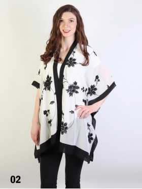 Black And White Floral Embroidery Kimono