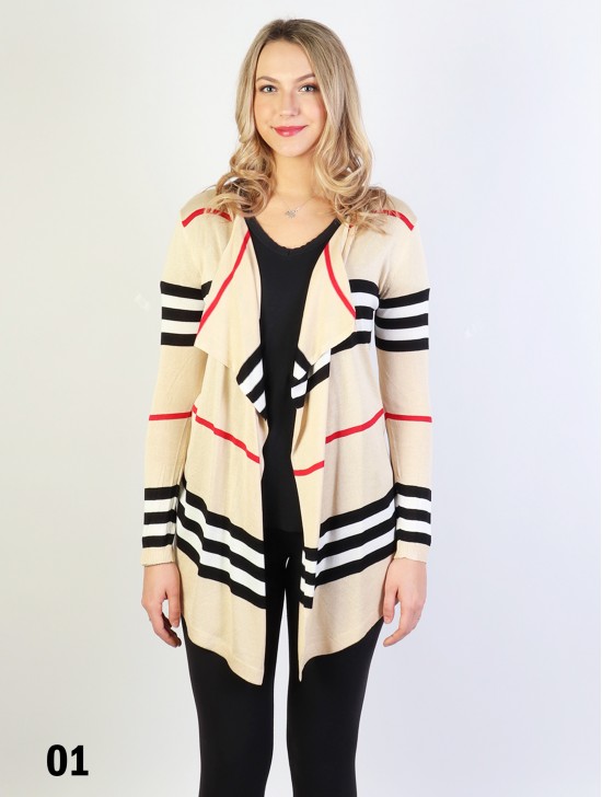 Stripes Design Open-Front Cardigan