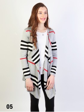 Stripes Design Open-Front Cardigan