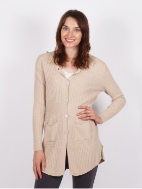 Stretchy Knitted Hoodie Cardigan W/ Buttons and Pockets