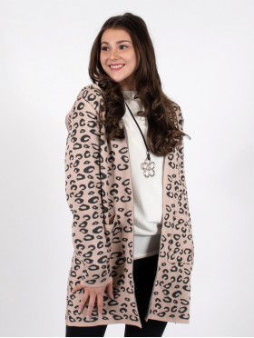 Leopard Print Premium Cardigan with Hood and Pockets