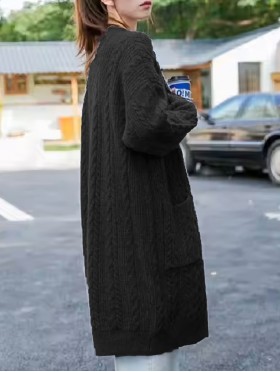 Solid Color Cable Knitted Cardigan W/ Pockets