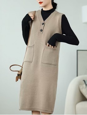V-neck Sleeveless Loose Sweater Women's Dress