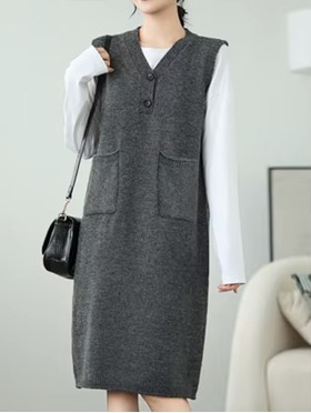 V-neck Sleeveless Loose Sweater Women's Dress