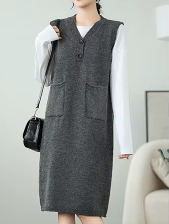 V-neck Sleeveless Loose Sweater Women's Dress