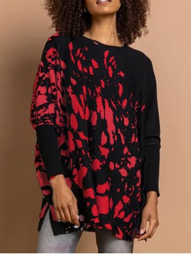 Abstract Long Bat Sleeves Pullover  Loose Tops