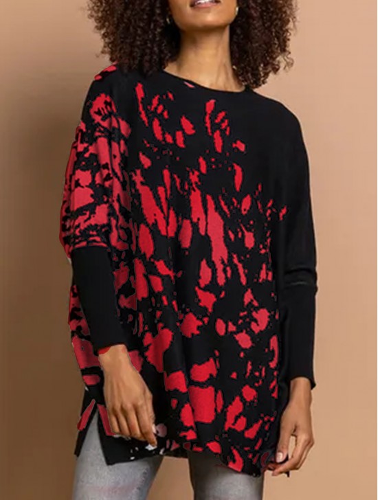 Abstract Long Bat Sleeves Pullover  Loose Tops