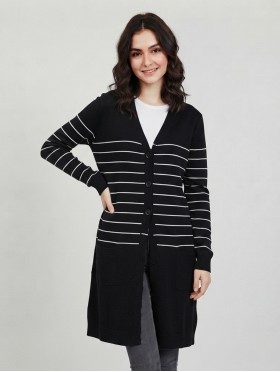 Striped Cardigan W/ Button Details