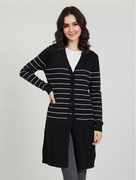 Striped Cardigan W/ Button Details Striped Cardigan W/ Button Details