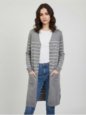 Striped Cardigan W/ Button & Pockets