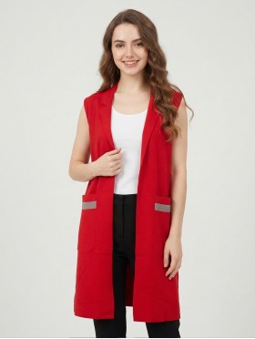 Sleeveless Long Waistcoat W/Pockets