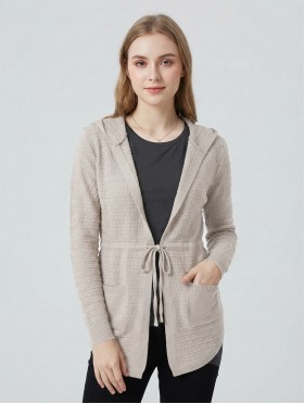 Knitted Open-Front Sweater W/ Front Tie & Pockets
