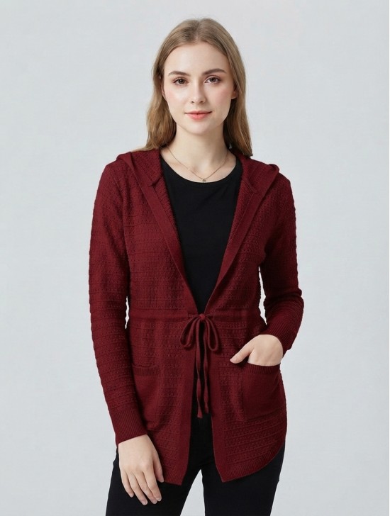 Knitted Open-Front Sweater W/ Front Tie & Pockets Knitted Open-Front Sweater W/ Front Tie & Pockets