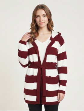 Striped Open-Front Sweater W/ Pockets