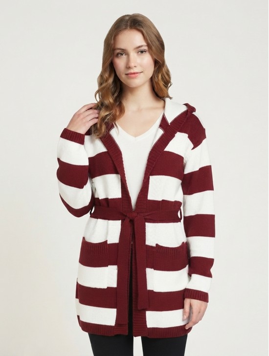 Striped Open-Front Sweater W/ Pockets Striped Open-Front Sweater W/ Pockets
