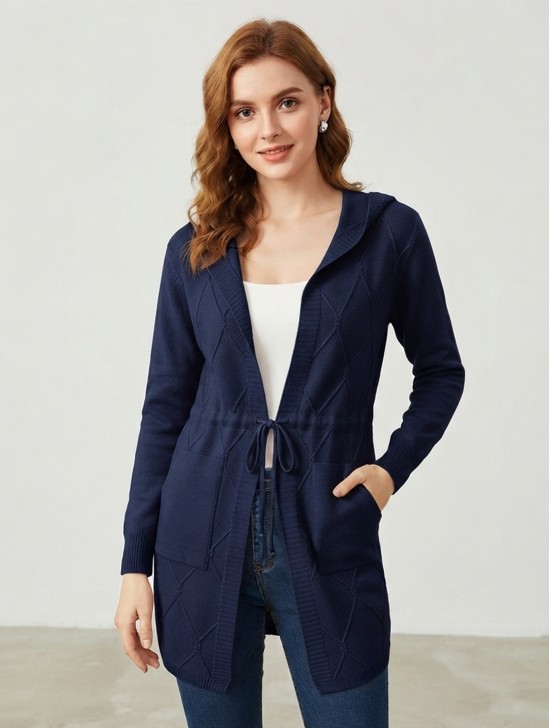 Open-Front Sweater W/ Pockets & Hood