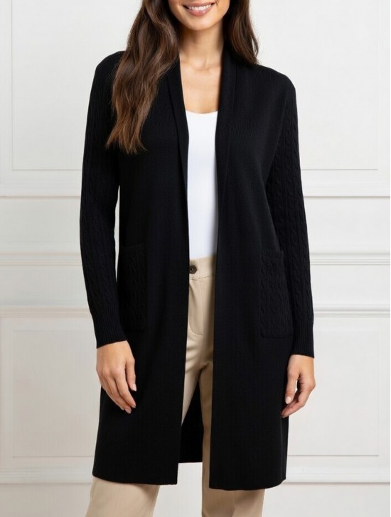 Stretchy Cable Knitted Cardigan W/ Pockets