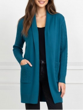 Stretchy Cable Knitted Cardigan W/ Pockets