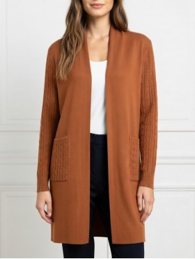 Stretchy Cable Knitted Cardigan W/ Pockets