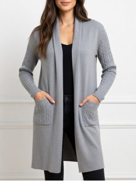Stretchy Cable Knitted Cardigan W/ Pockets