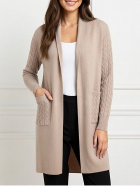 Stretchy Cable Knitted Cardigan W/ Pockets