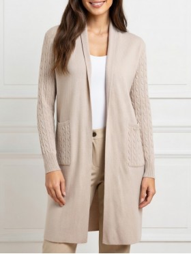 Stretchy Cable Knitted Cardigan W/ Pockets
