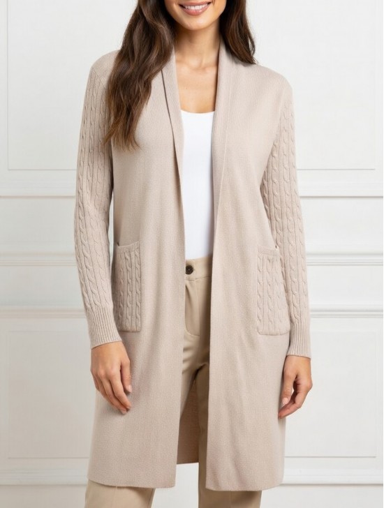 Stretchy Cable Knitted Cardigan W/ Pockets