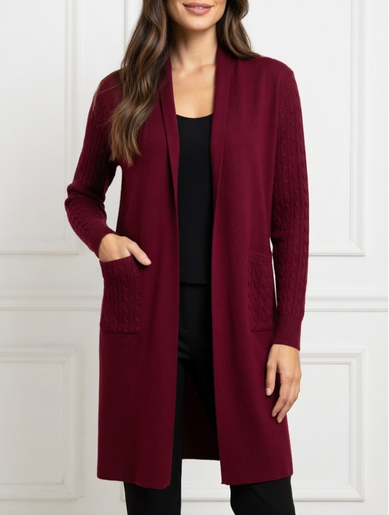 Stretchy Cable Knitted Cardigan W/ Pockets