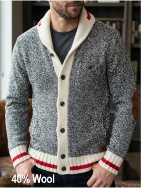 High Quality Men’s Canadiana Grey Wool Cardigan W/ Pockets
