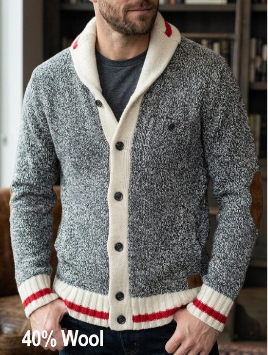 High Quality Men’s Canadiana Grey Wool Cardigan W/ Pockets