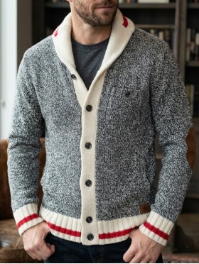 Men’s Canadiana Grey Wool Cardigan W/ Pockets