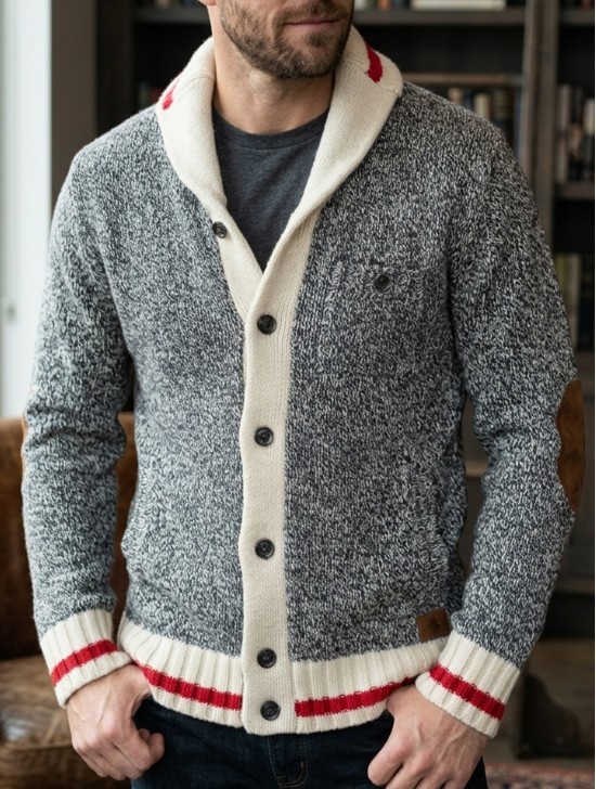 Men’s Canadiana Grey Wool Cardigan W/ Pockets Men’s Canadiana Grey Wool Cardigan W/ Pockets